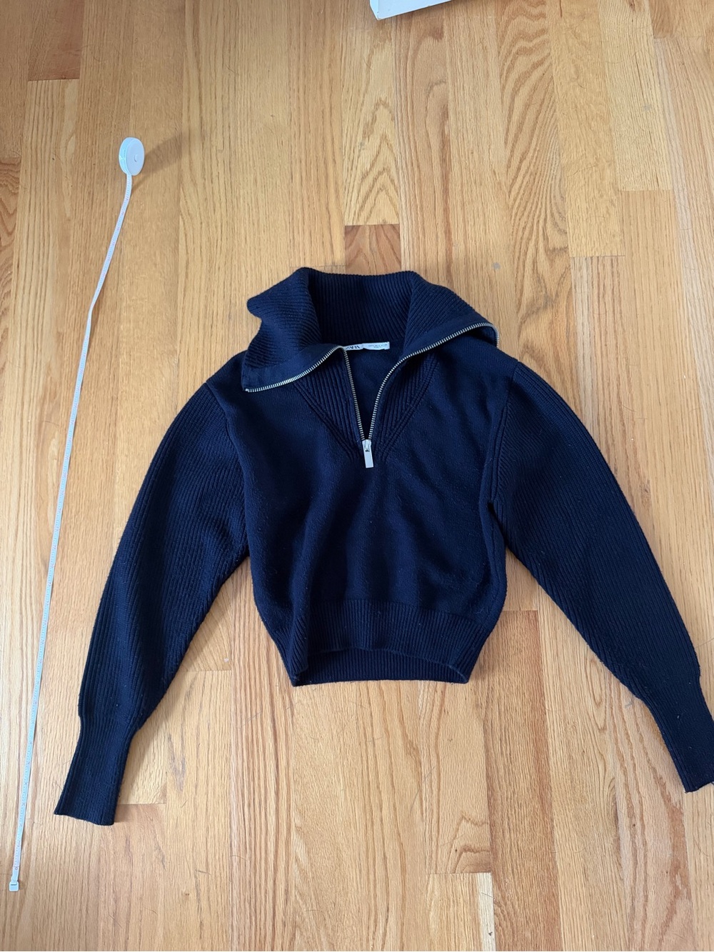 Zara Navy Half-Zip Cowl Turtleneck Sweater
